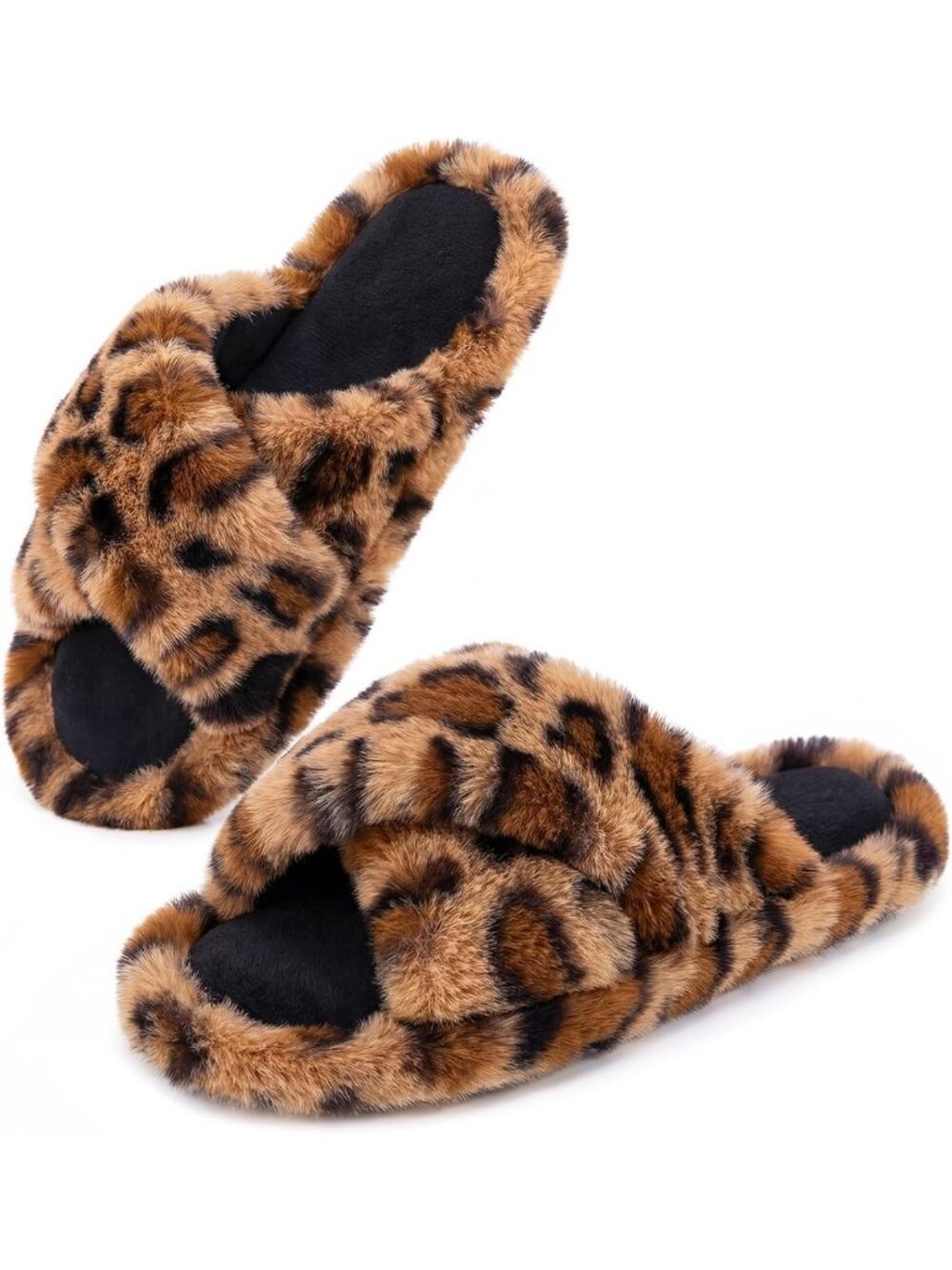 Cozy Fluffy Open Toe Slippers for Women - Cross Band Indoor/Outdoor Comfort